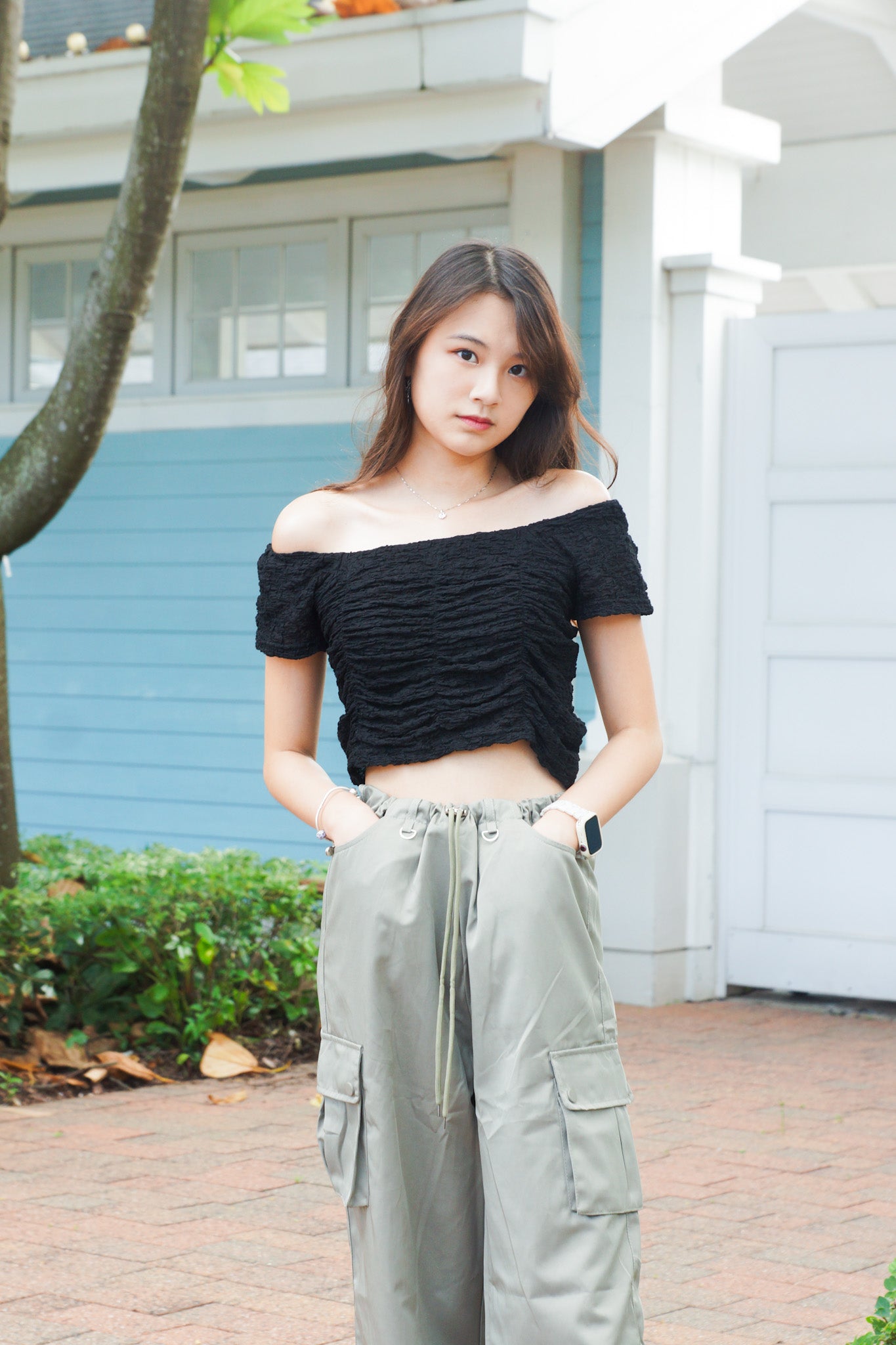 Bubble One-Shoulder Cropped Top