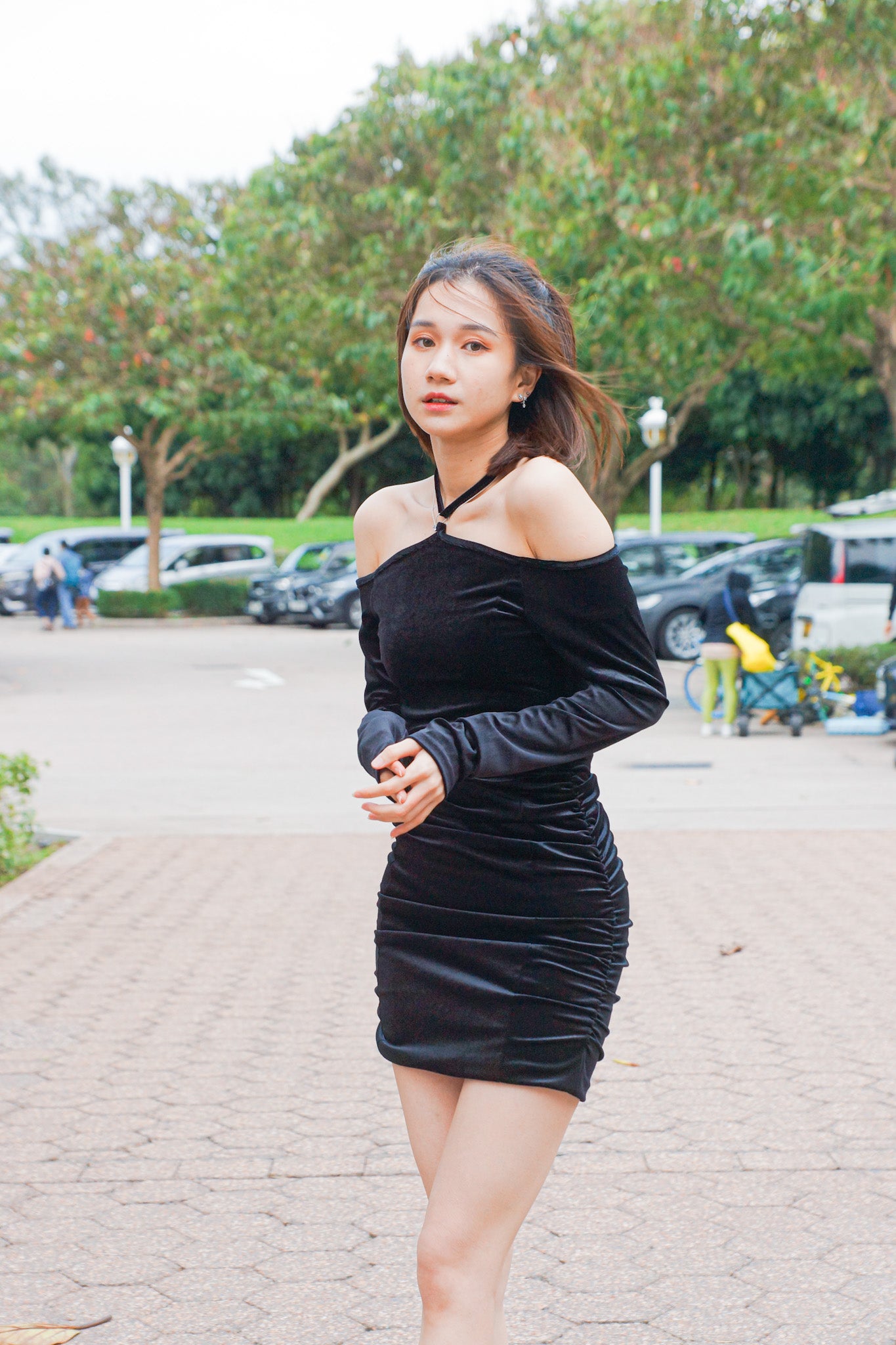 Tied-Neck Velvet Dress - Apple’s Farm