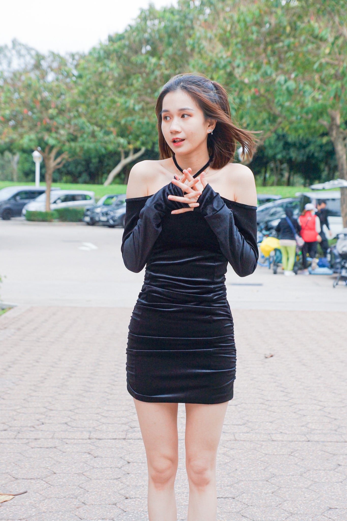 Tied-Neck Velvet Dress - Apple’s Farm