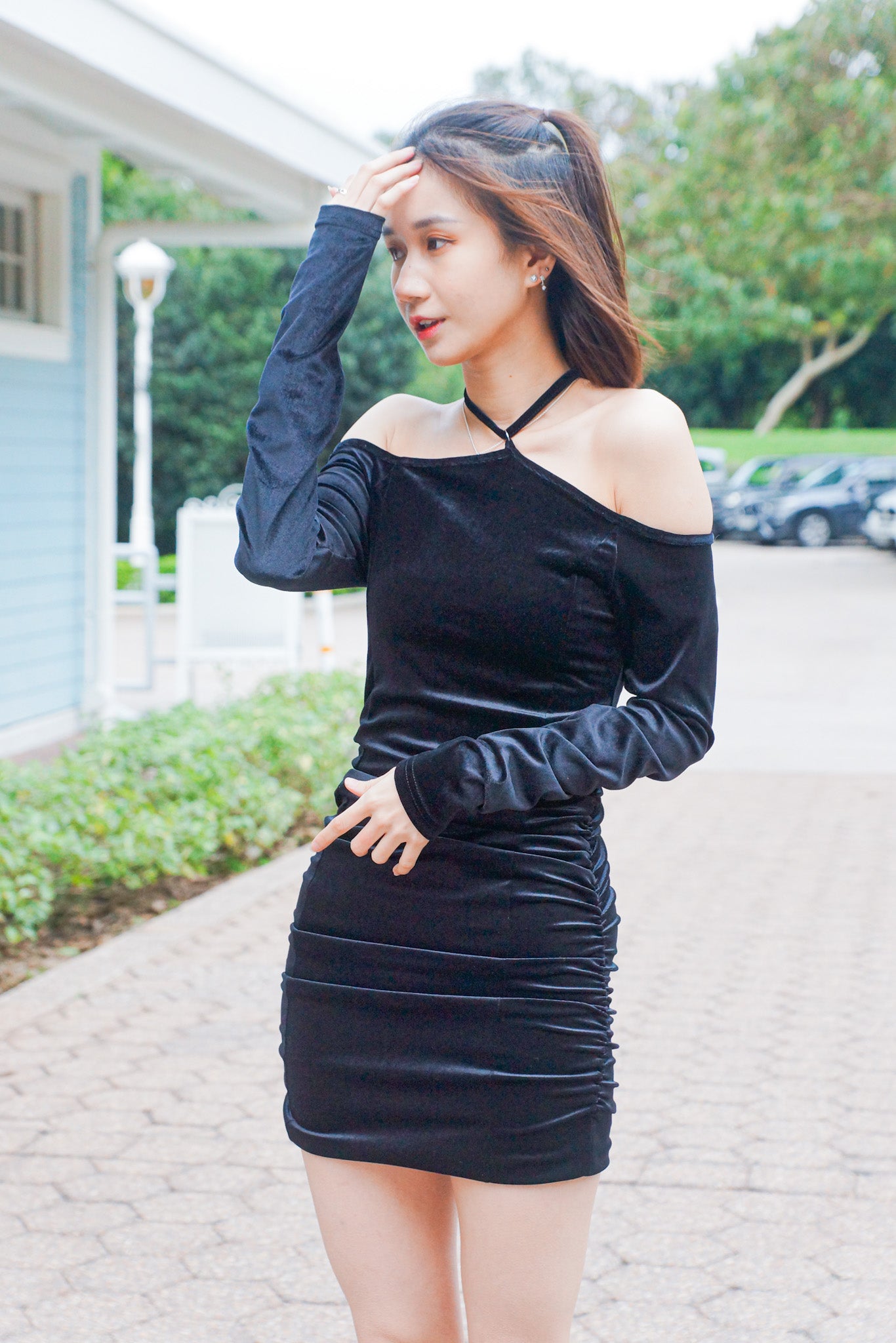 Tied-Neck Velvet Dress - Apple’s Farm