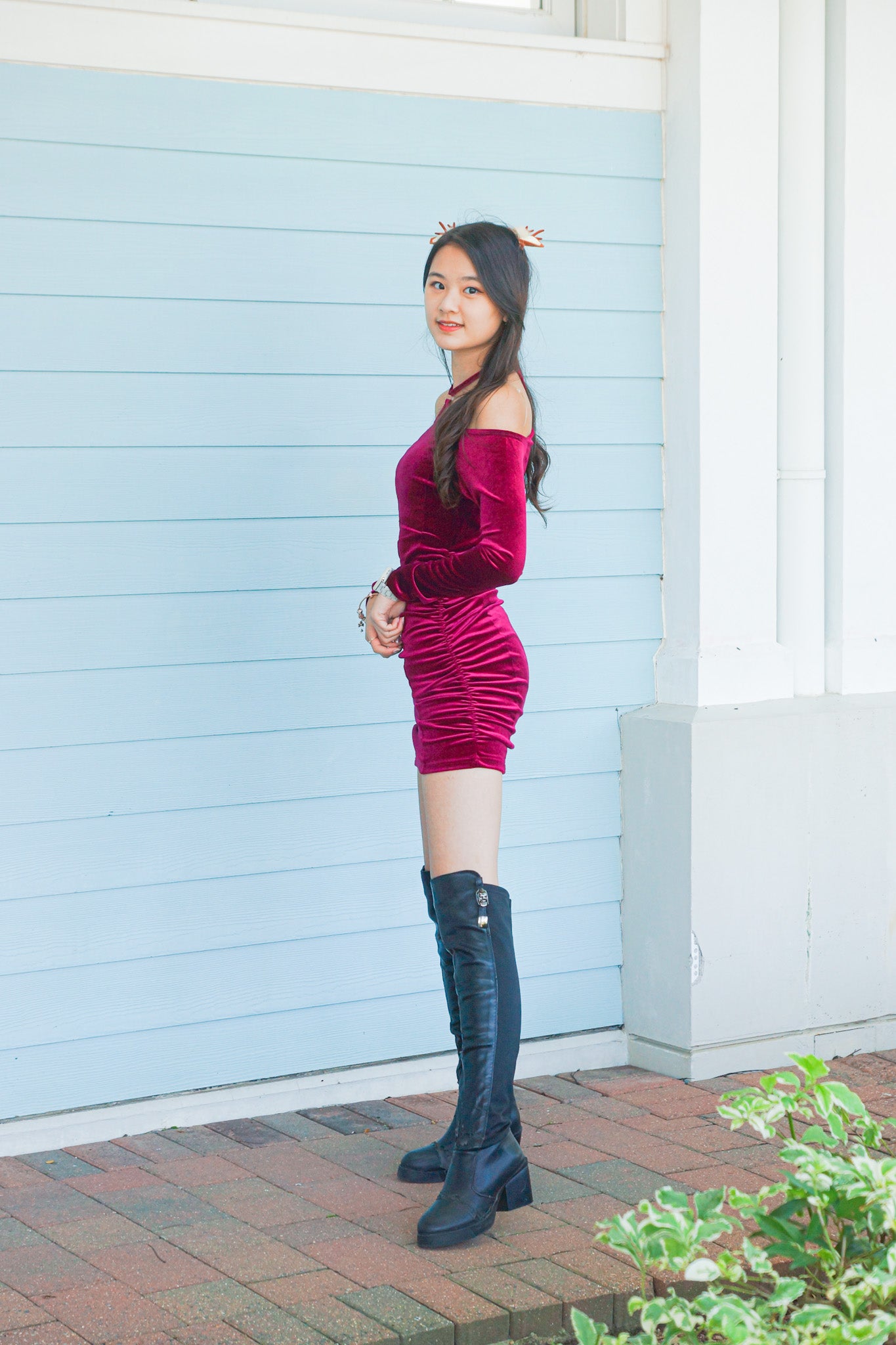 Tied-Neck Velvet Dress - Apple’s Farm