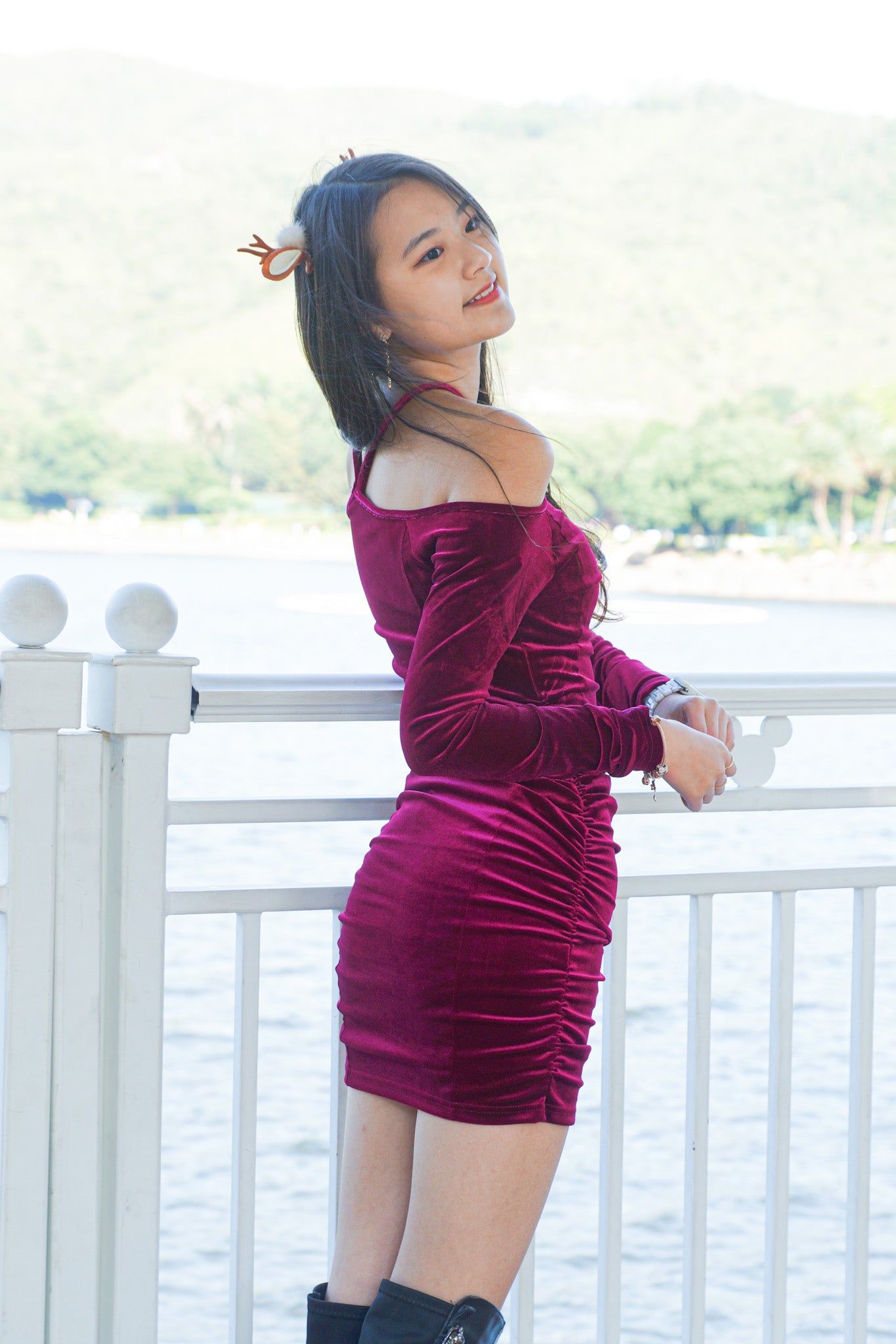 Tied-Neck Velvet Dress - Apple’s Farm
