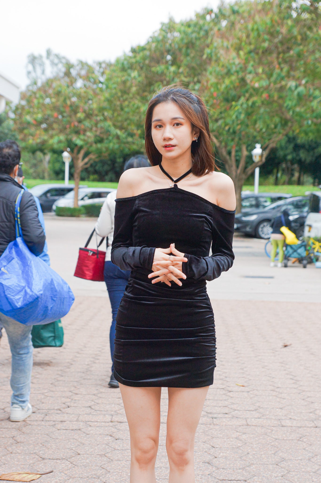 Tied-Neck Velvet Dress - Apple’s Farm