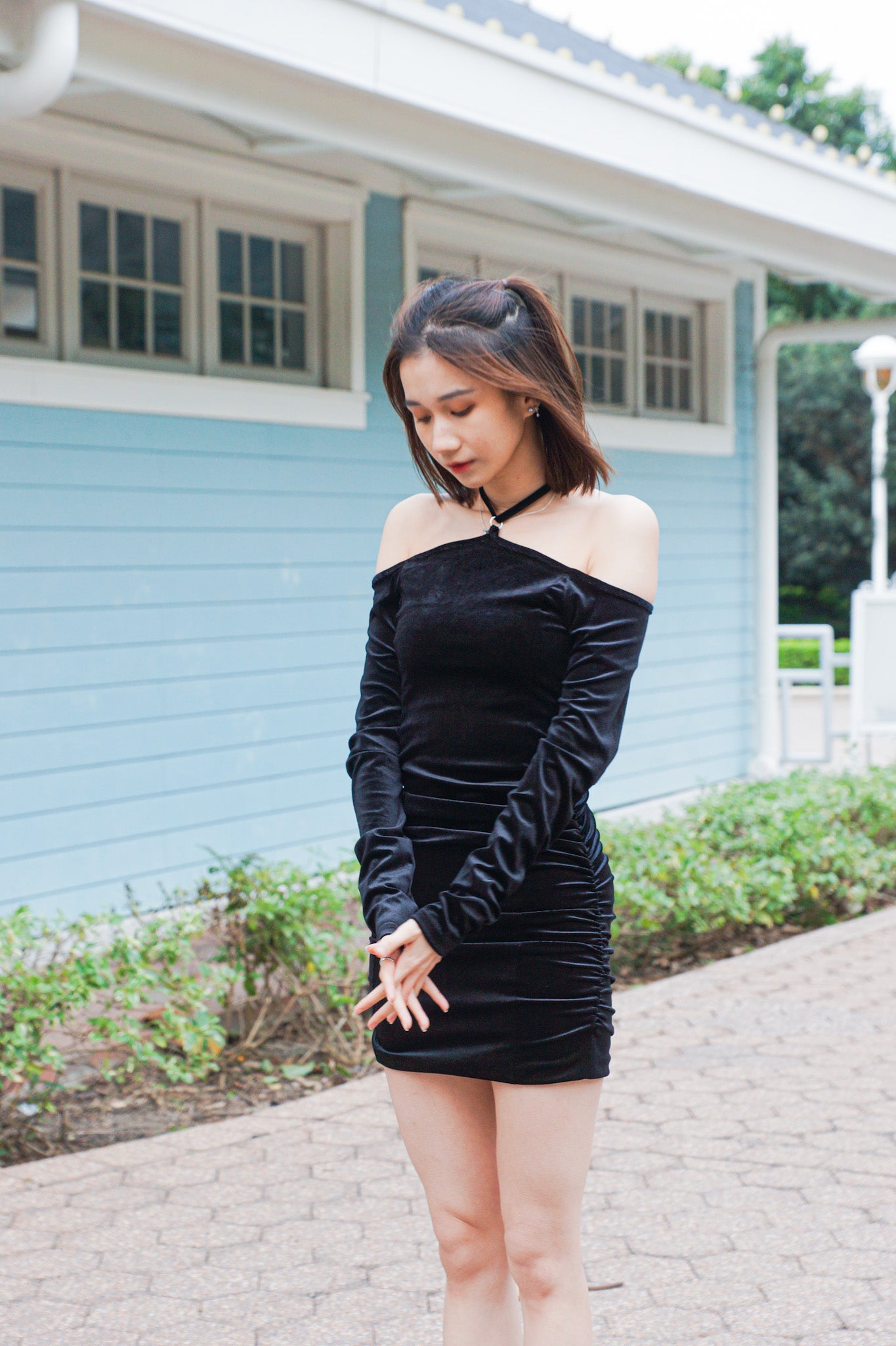 Tied-Neck Velvet Dress - Apple’s Farm