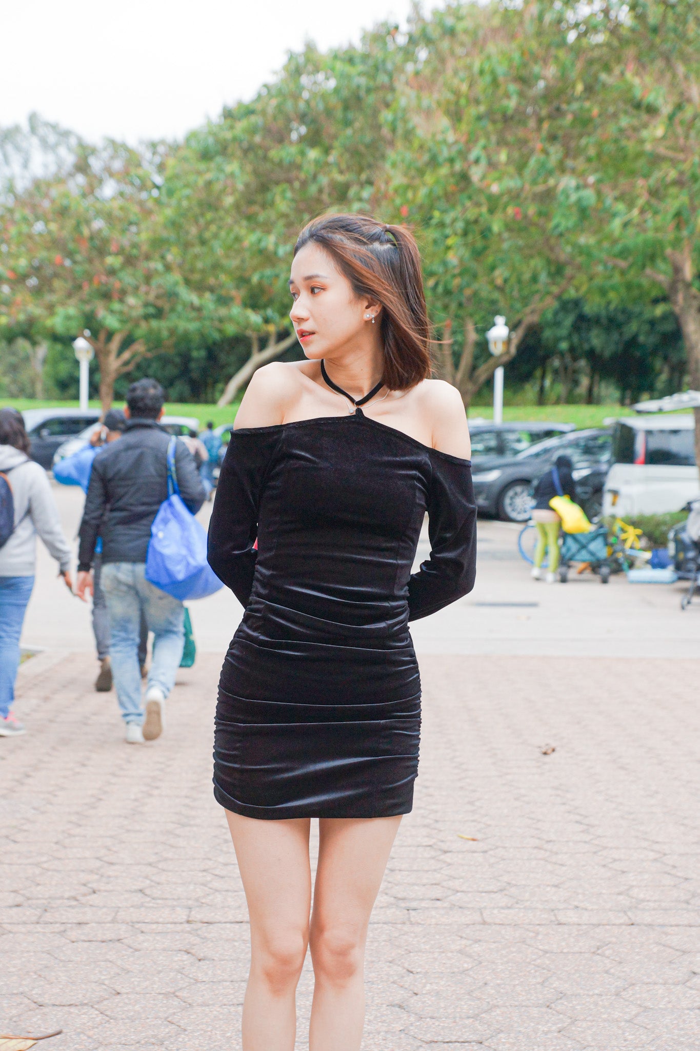 Tied-Neck Velvet Dress - Apple’s Farm