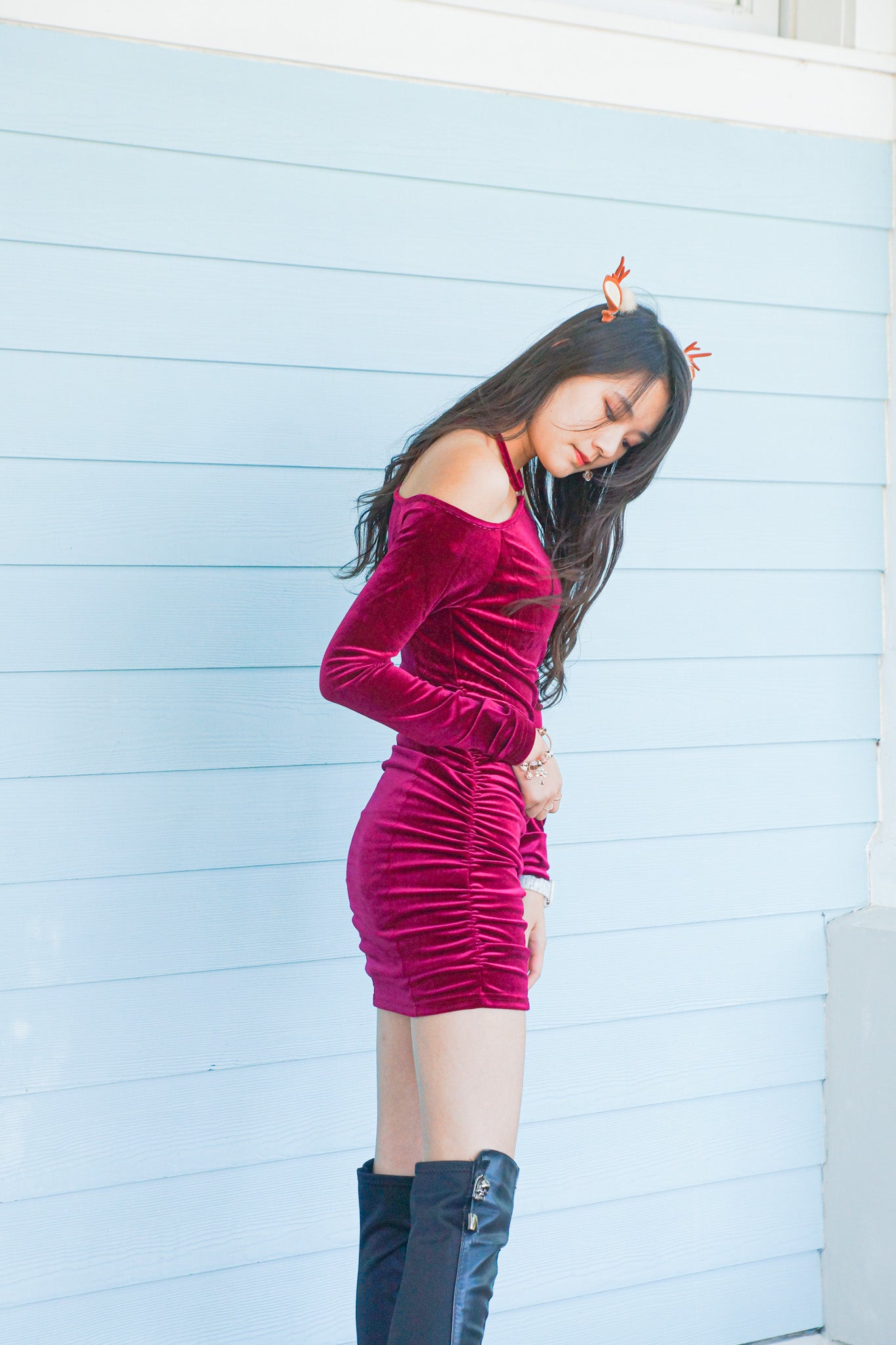 Tied-Neck Velvet Dress - Apple’s Farm