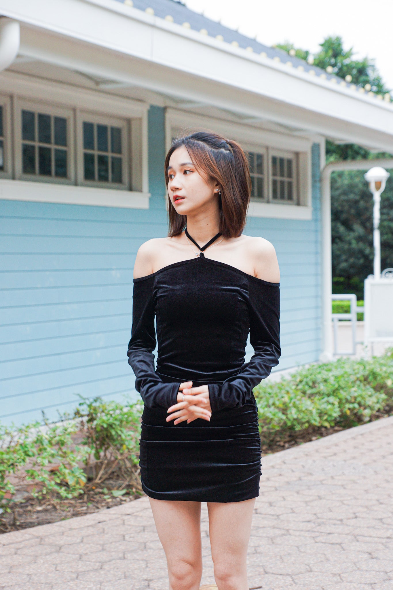 Tied-Neck Velvet Dress - Apple’s Farm