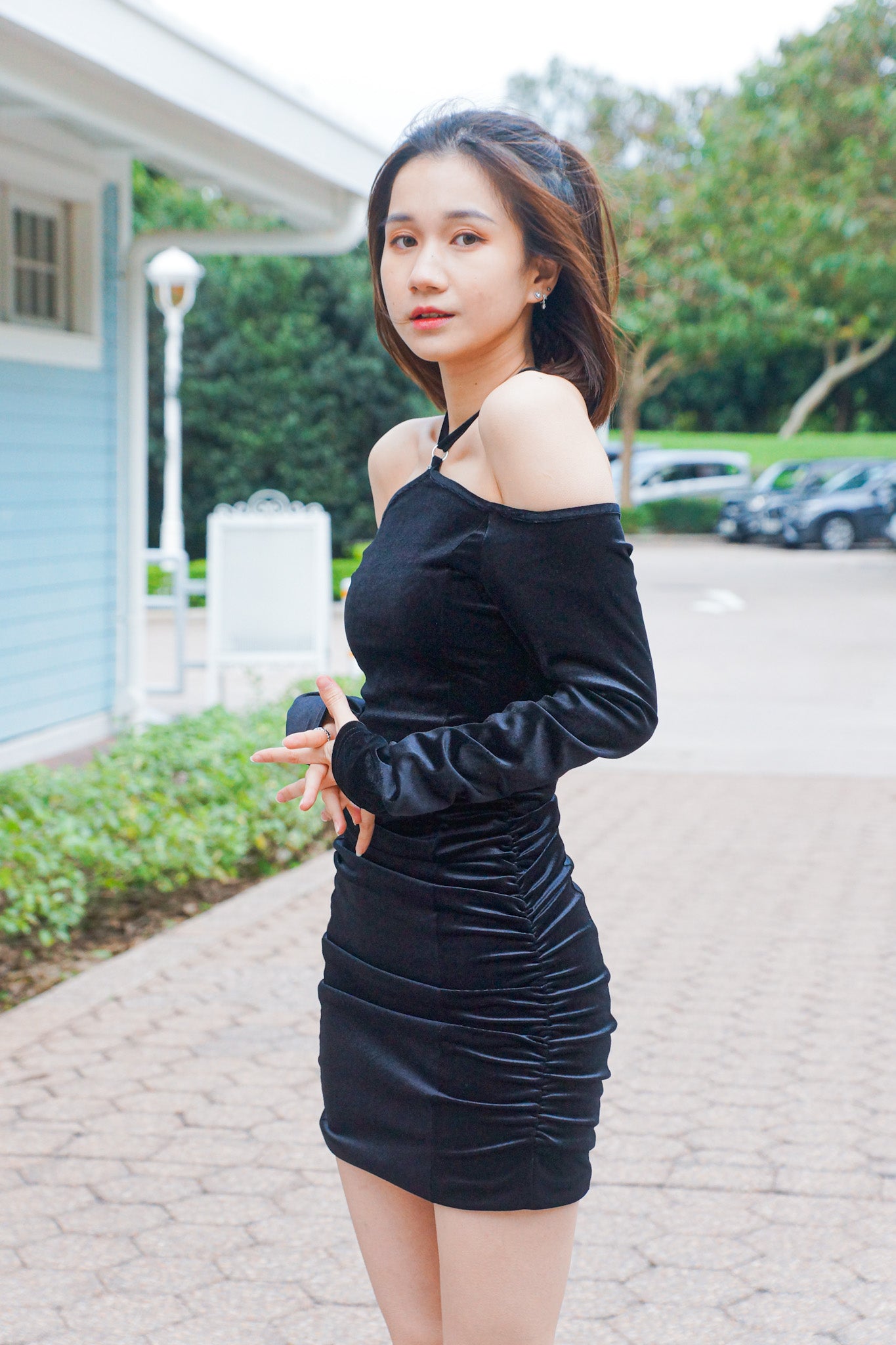 Tied-Neck Velvet Dress - Apple’s Farm