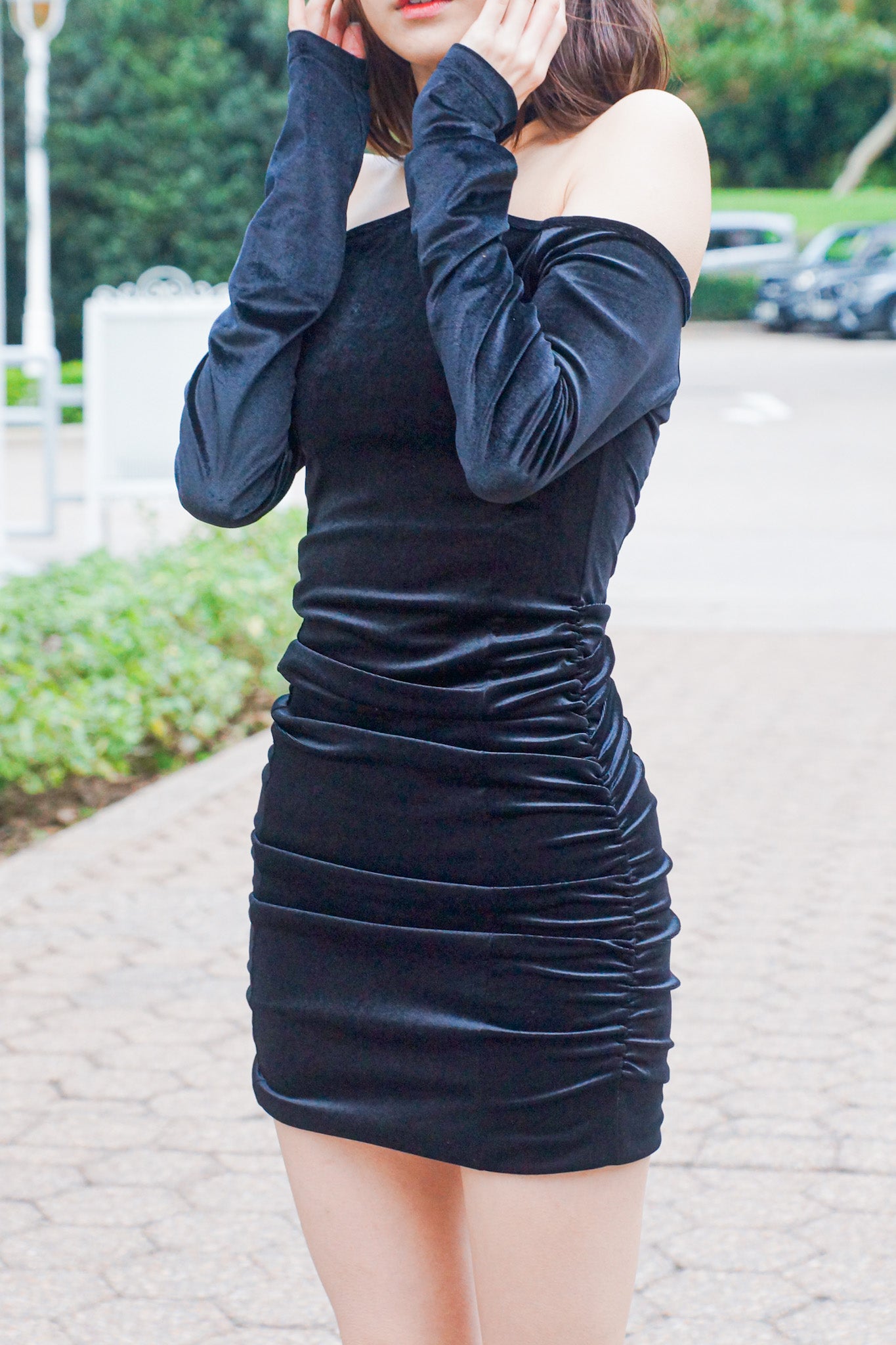 Tied-Neck Velvet Dress - Apple’s Farm