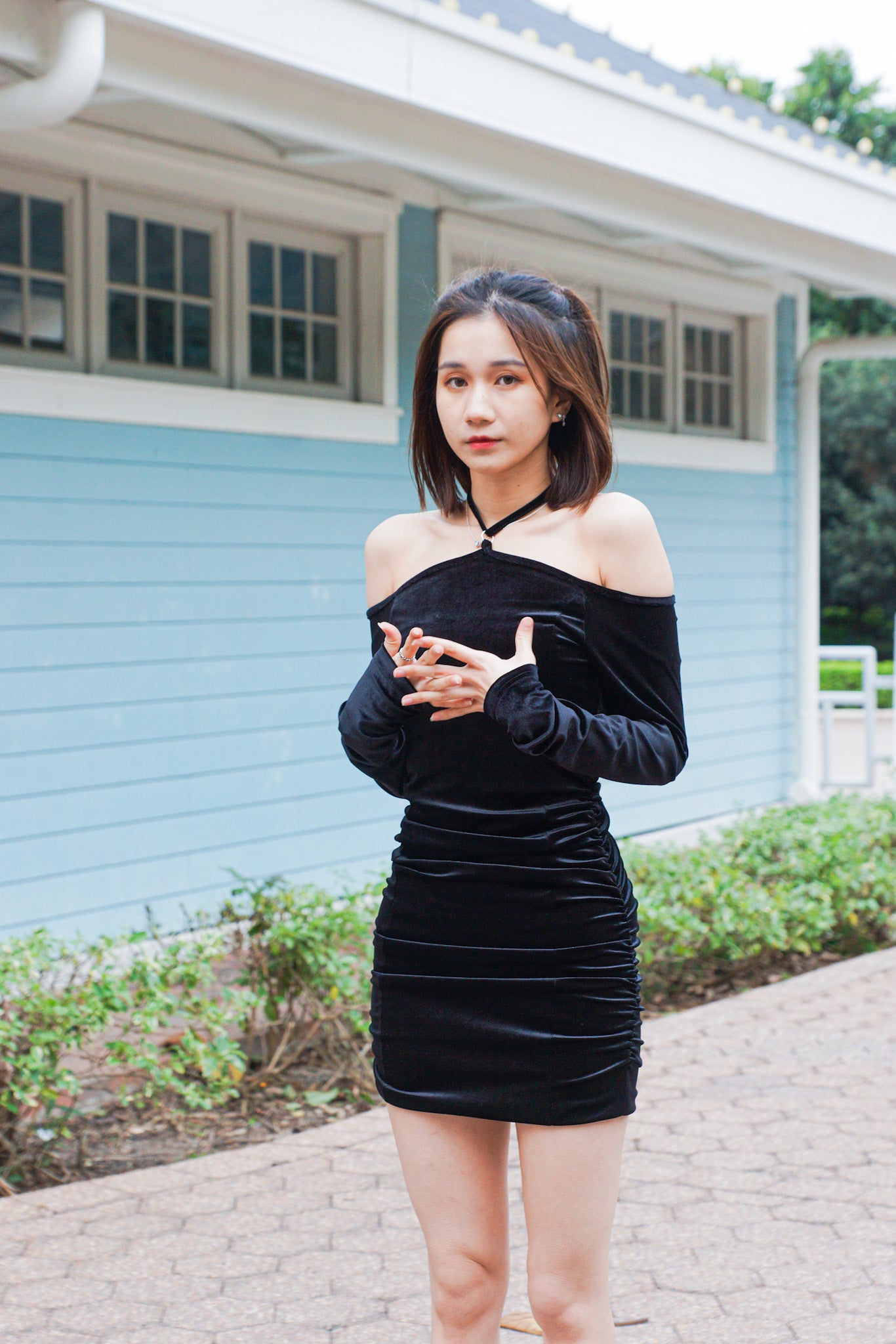 Tied-Neck Velvet Dress - Apple’s Farm