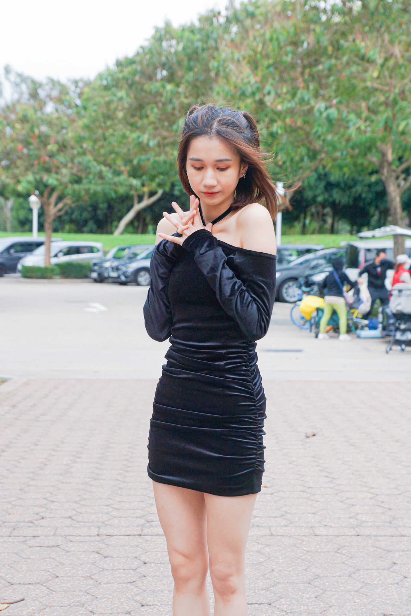 Tied-Neck Velvet Dress - Apple’s Farm