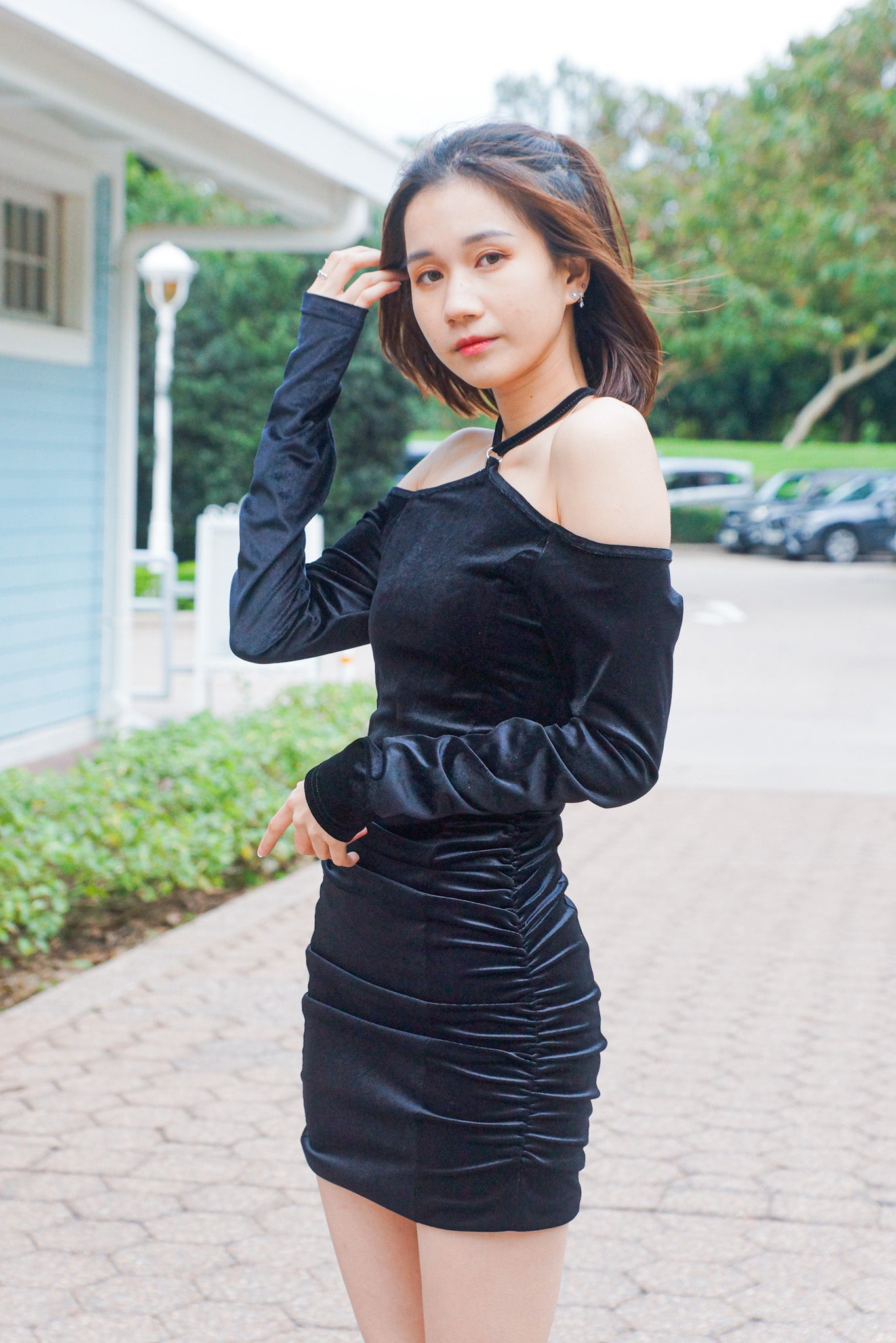 Tied-Neck Velvet Dress - Apple’s Farm