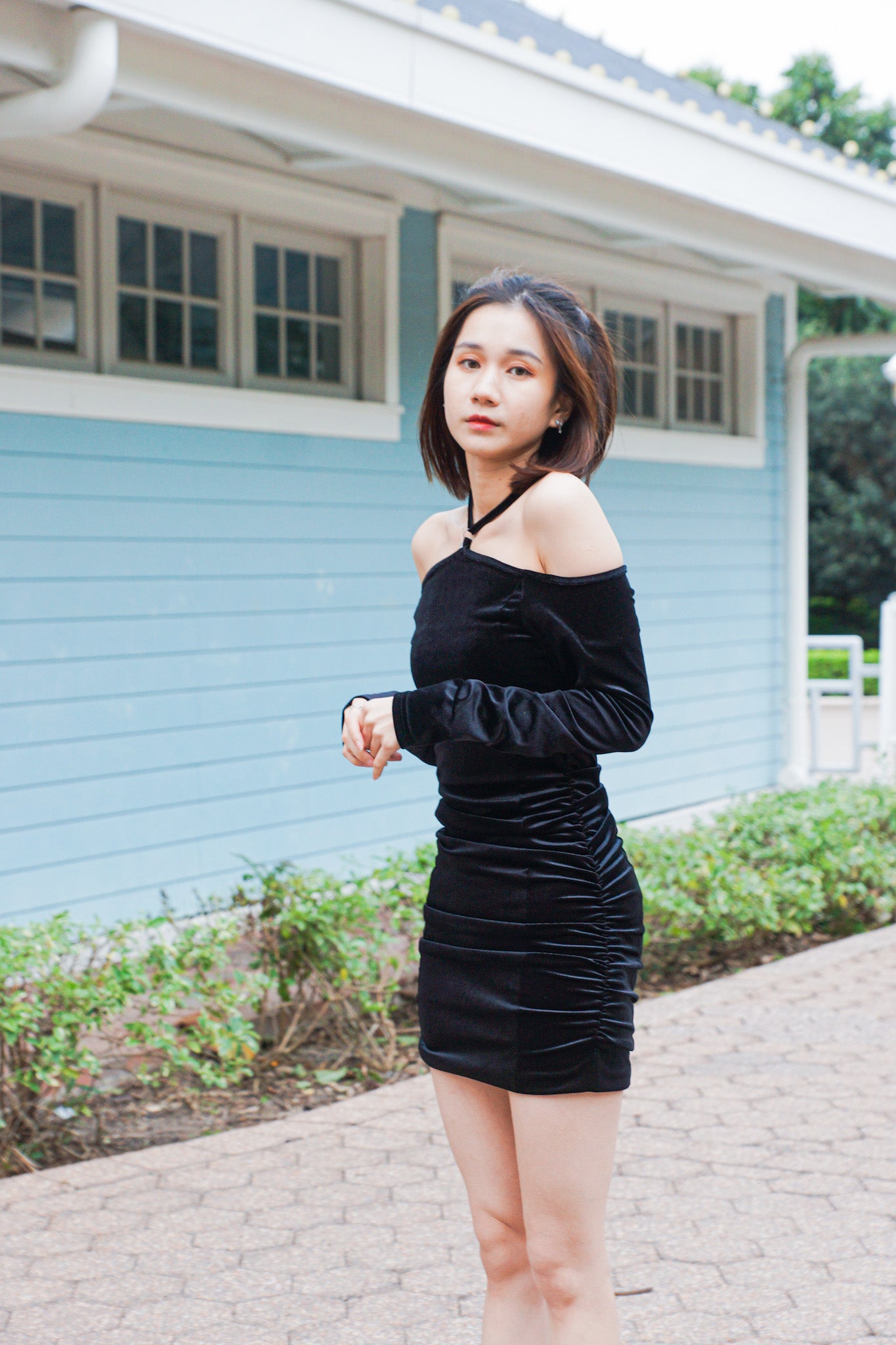 Tied-Neck Velvet Dress - Apple’s Farm