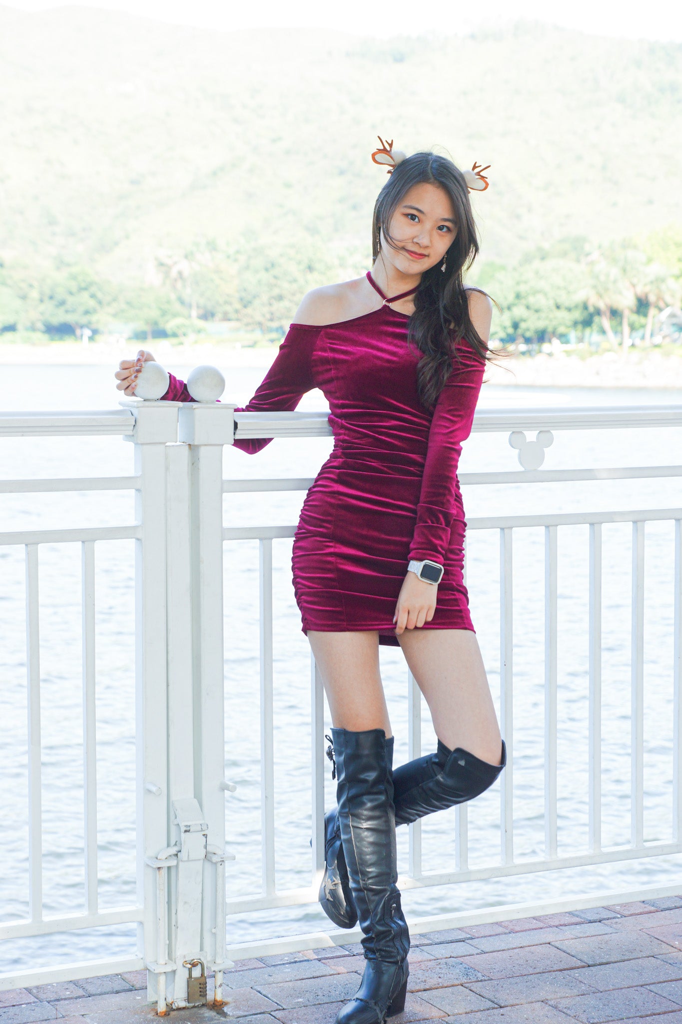 Tied-Neck Velvet Dress - Apple’s Farm