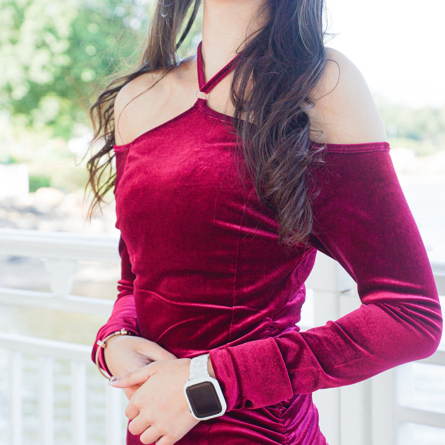 Tied-Neck Velvet Dress - Apple’s Farm