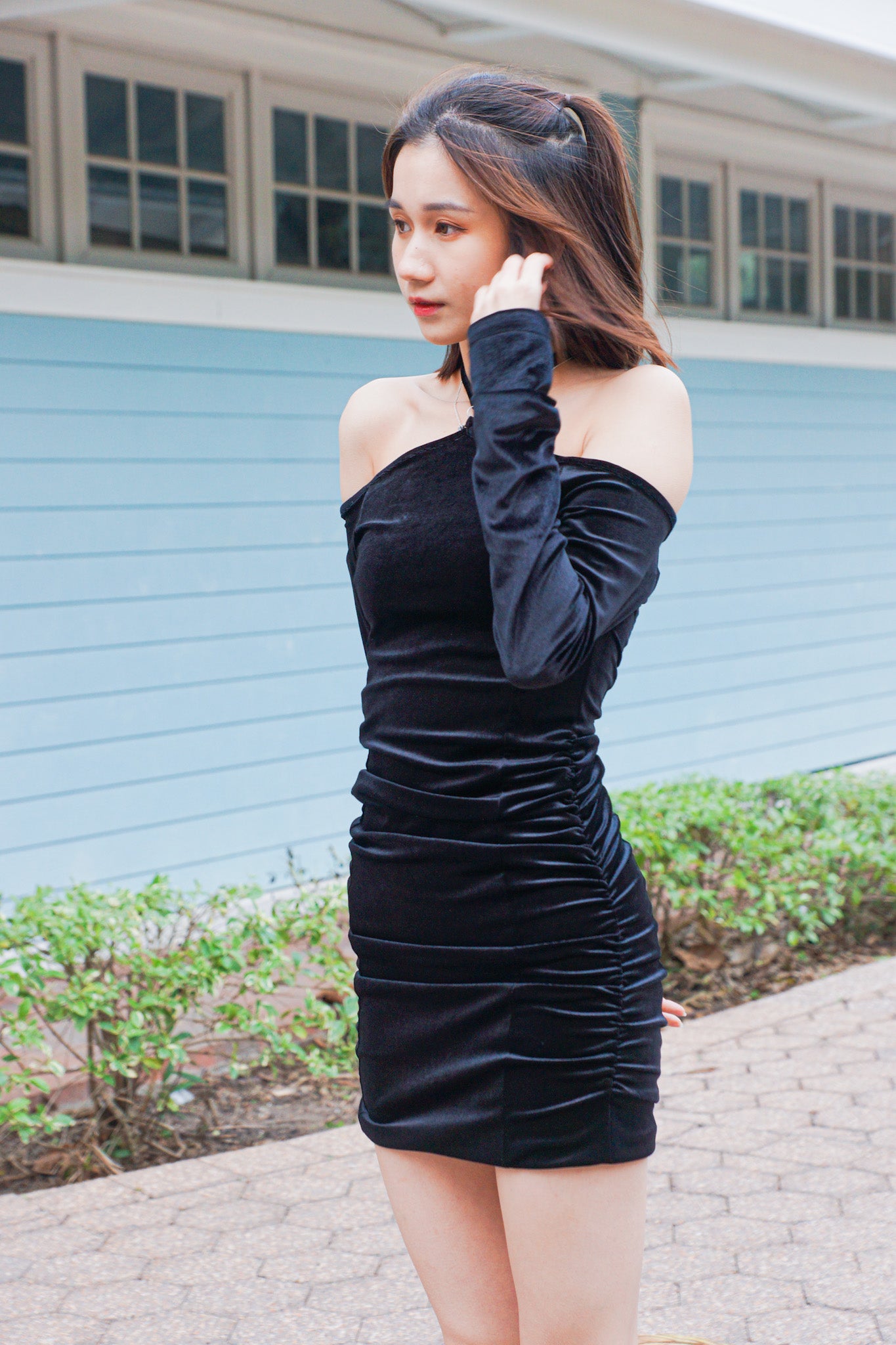 Tied-Neck Velvet Dress - Apple’s Farm