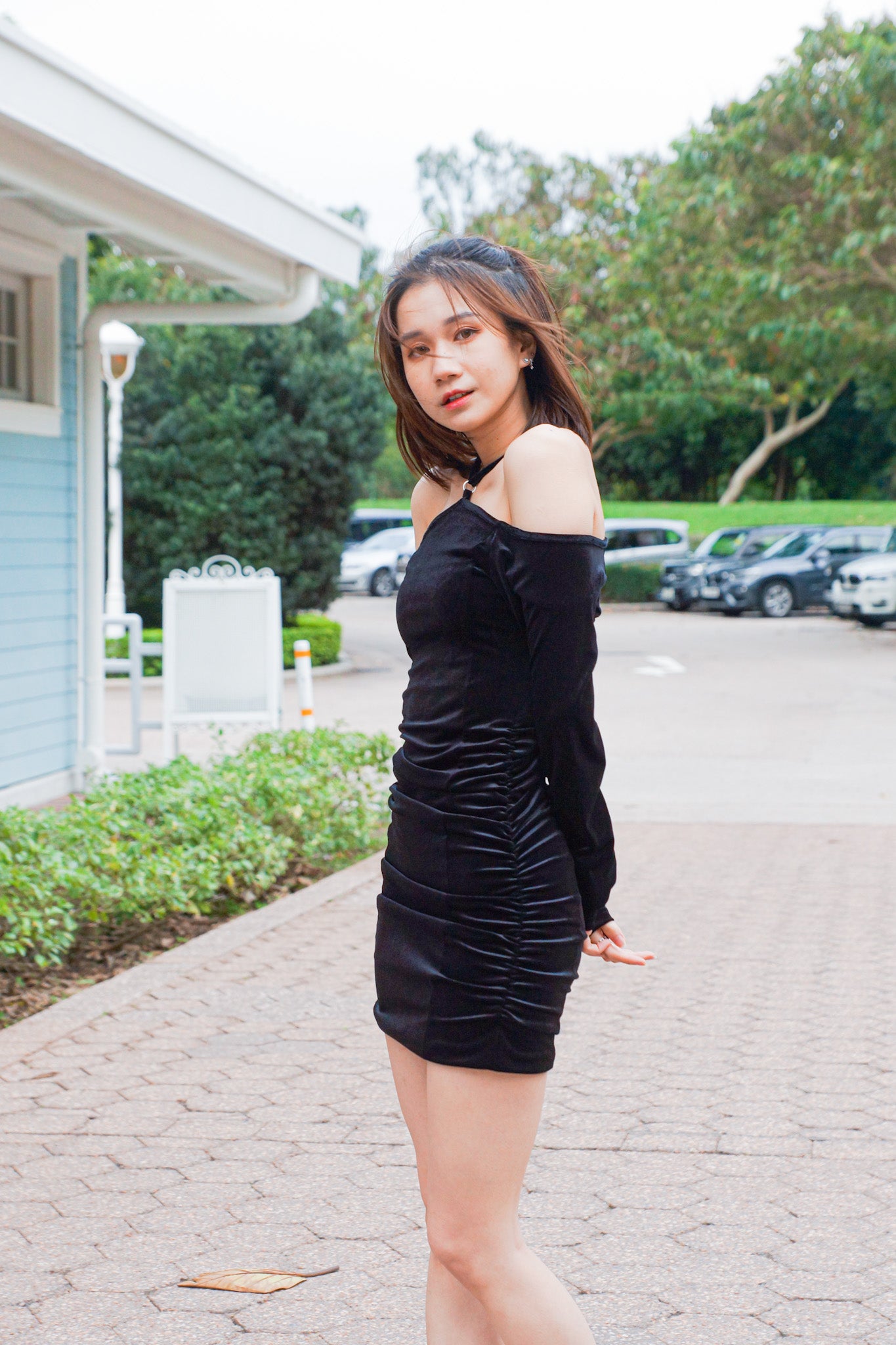 Tied-Neck Velvet Dress - Apple’s Farm