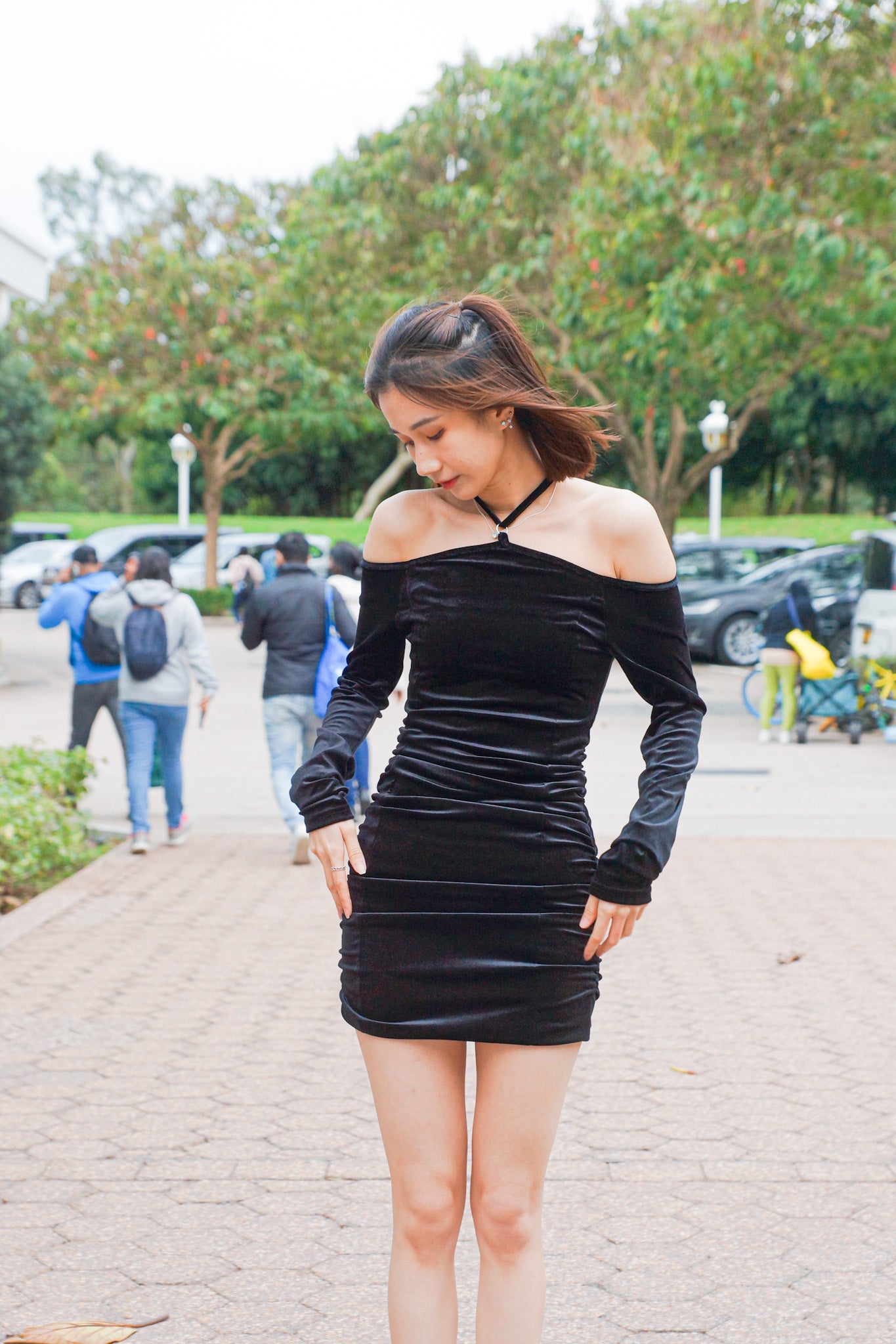 Tied-Neck Velvet Dress - Apple’s Farm