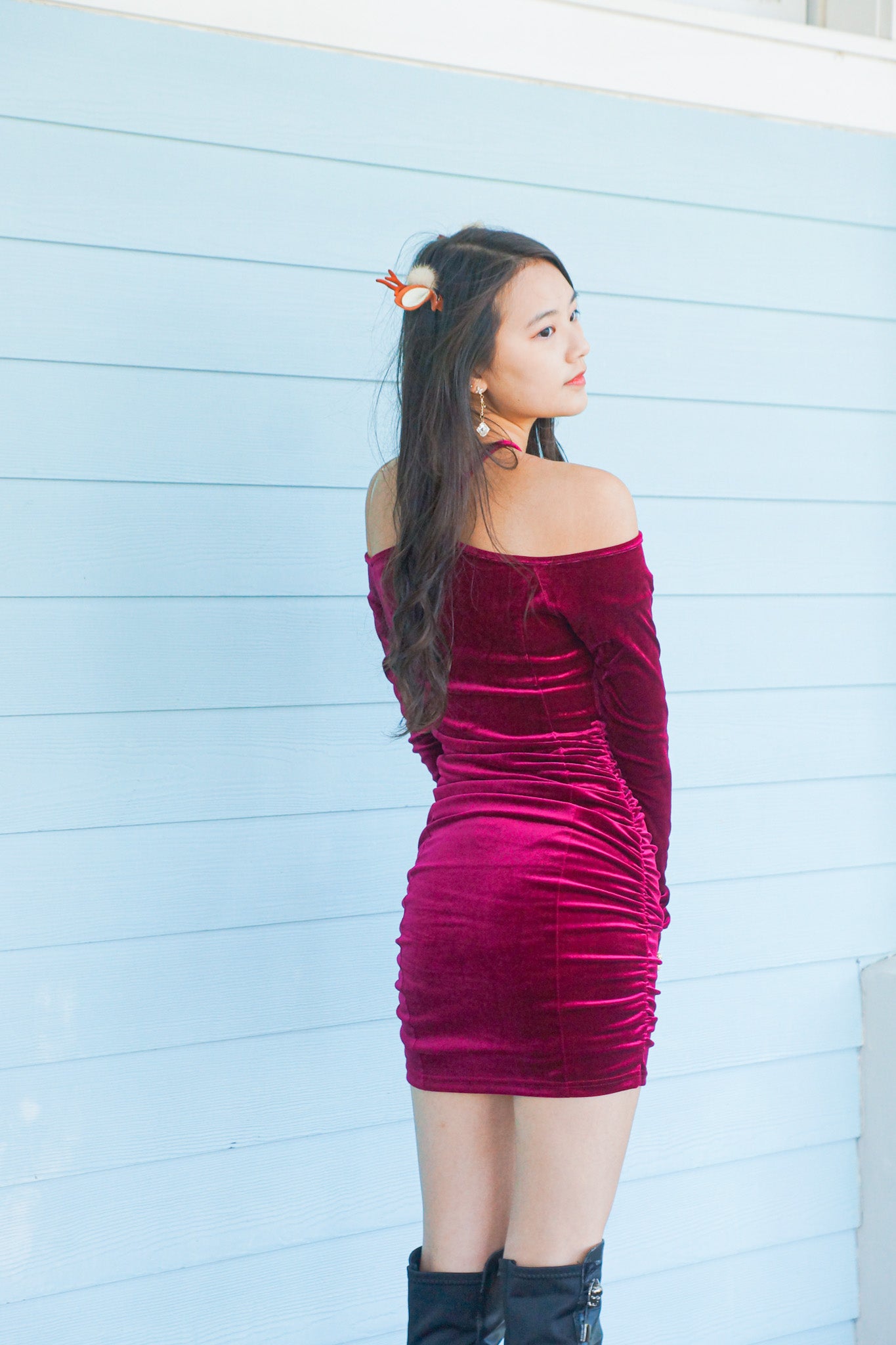 Tied-Neck Velvet Dress - Apple’s Farm