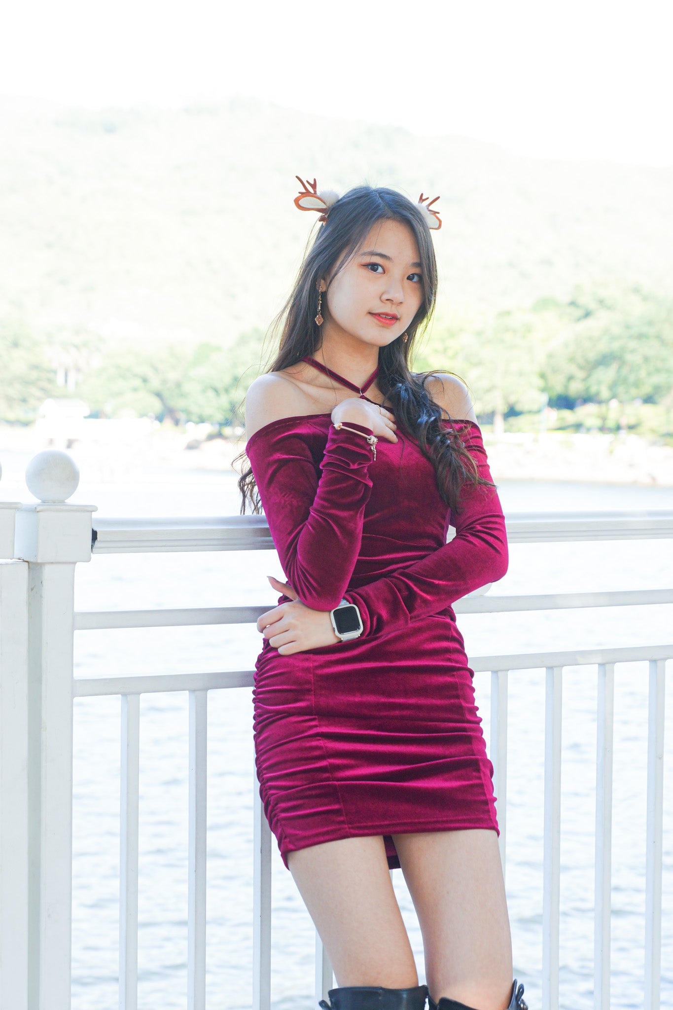 Tied-Neck Velvet Dress - Apple’s Farm