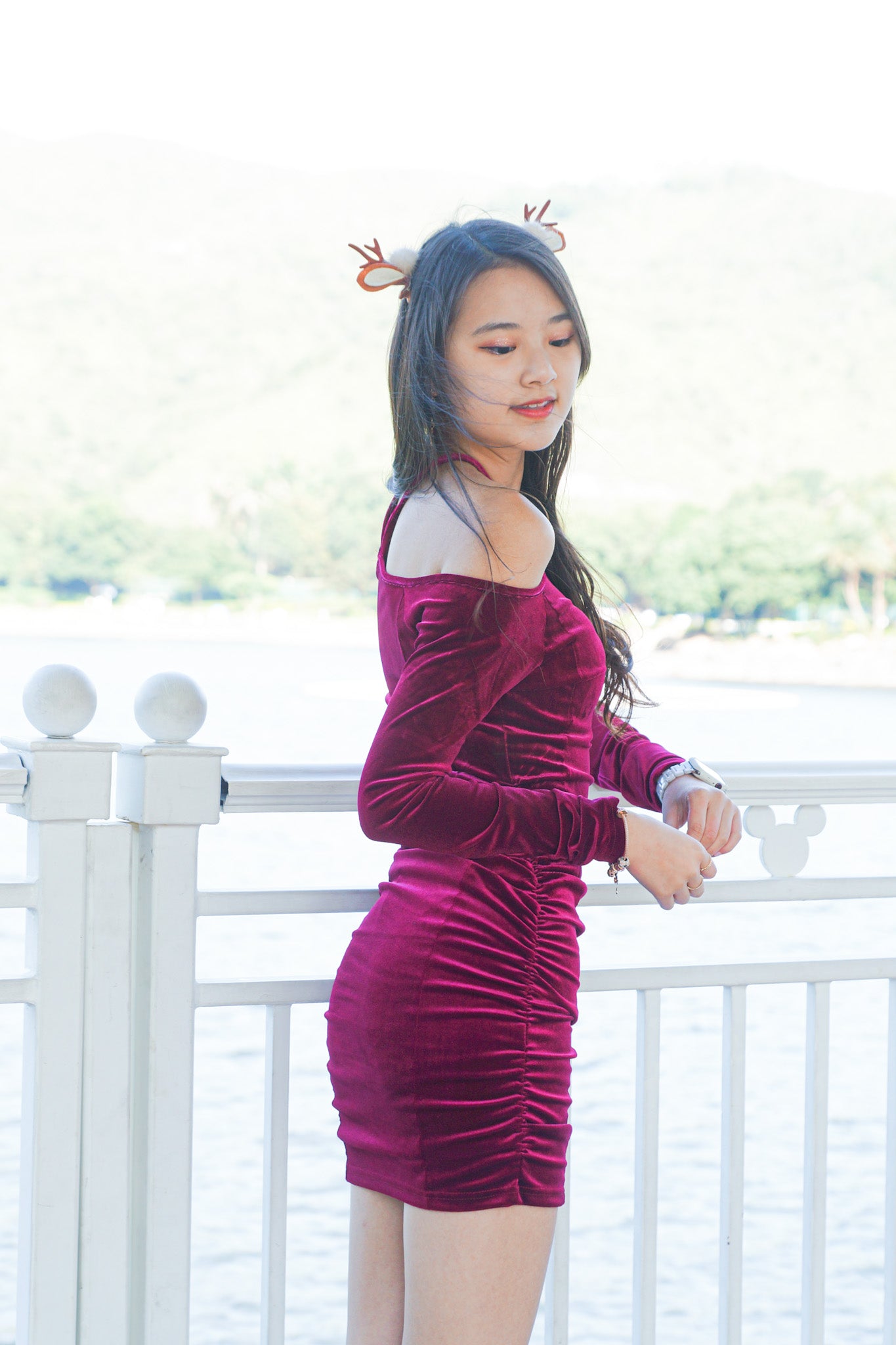 Tied-Neck Velvet Dress - Apple’s Farm